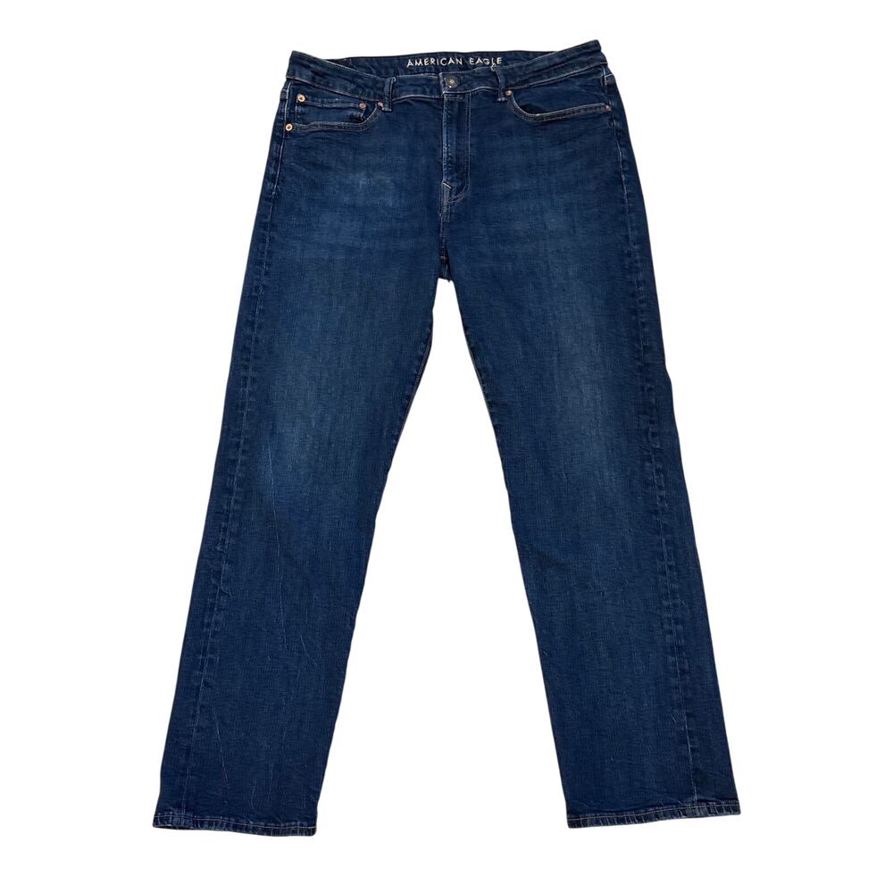 American Eagle Jeans Mens 34x32 Blue Original Straight Stretch Distressed Casual